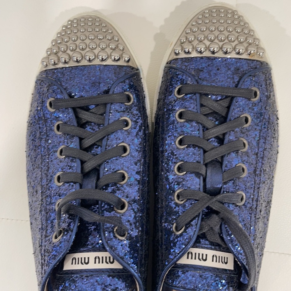 MIU MIU Blue Glitter Sneakers Sz 41 - Picture 6 of 6